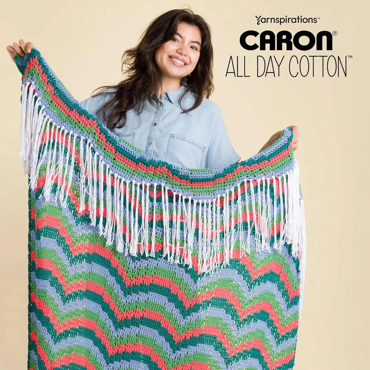 Caron All Day Cotton - 3 Pack of 173 Yards/3.52 oz Cream 100% Mercerized Cotton Yarn