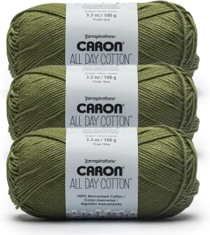 Caron All Day Cotton - 3 Pack of 173 Yards/3.52 oz Moss 100% Mercerized Cotton Yarn