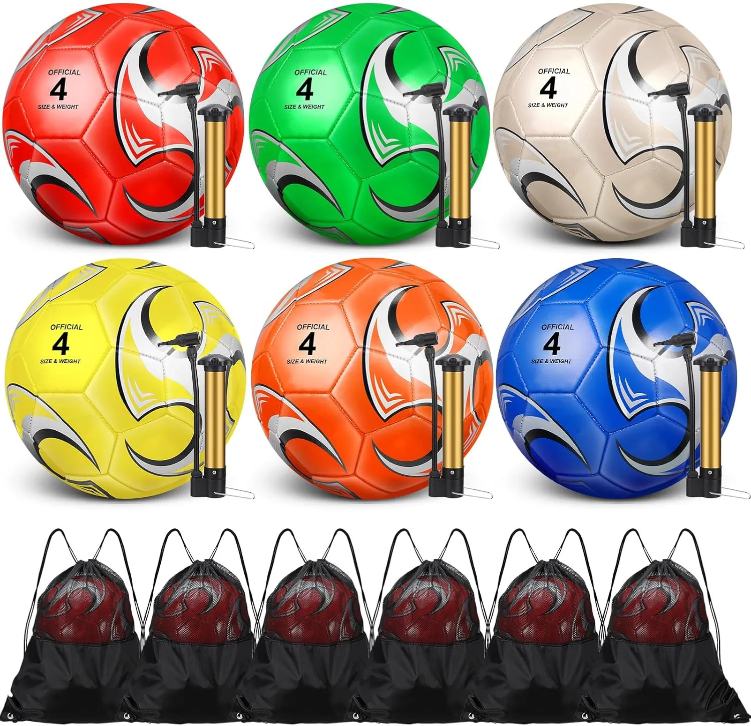 Ceenna 6 Pcs Soccer Ball Bulk with Pump Bag Machine Stitched Deflated Soccer for Outside Sports Training Game Practice