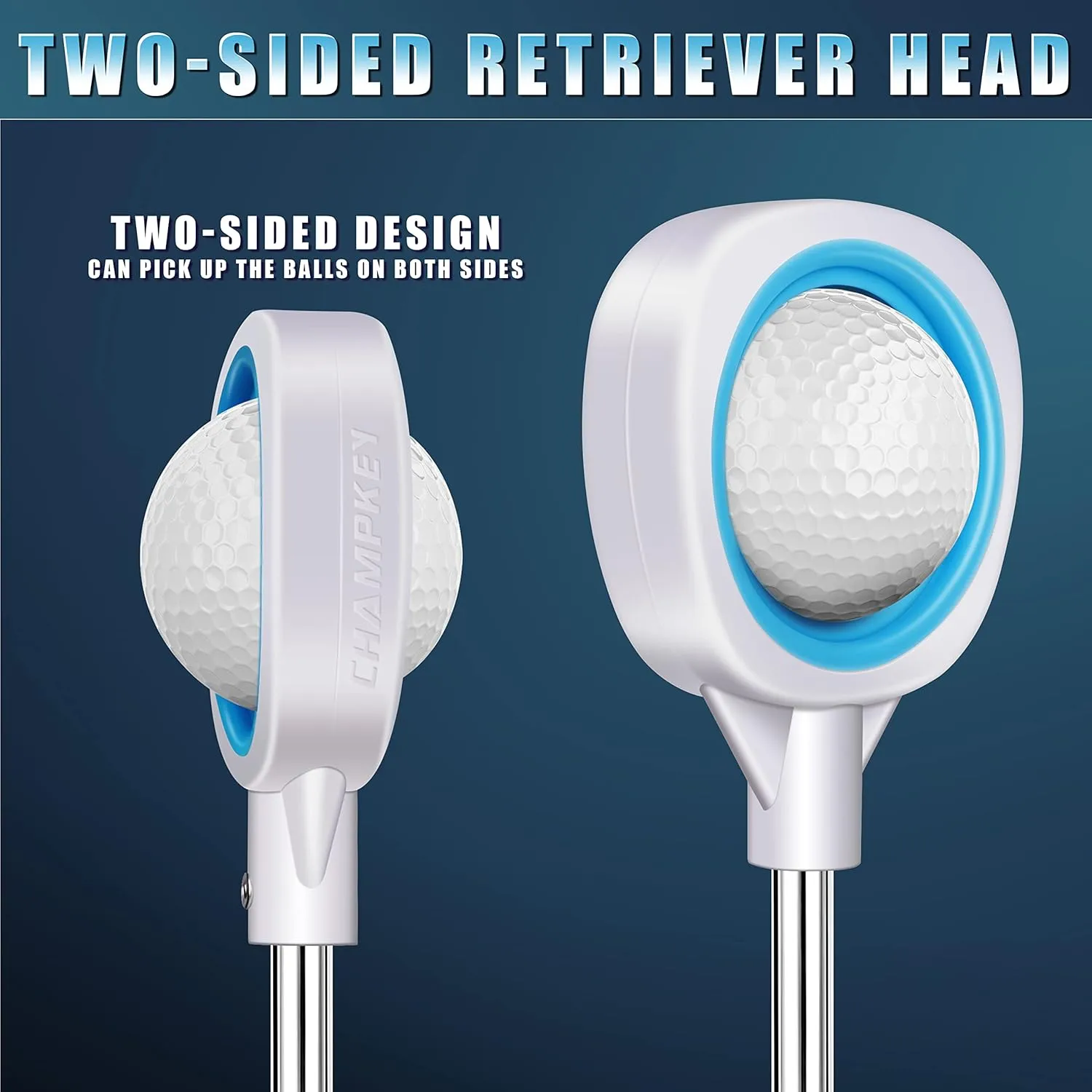 CHAMPKEY Two-Sided 6Ft / 9Ft / 12Ft / 14.5Ft Golf Ball Retriever Lite Version - Premium Stainless Steel Telescopic Golf Ball Picker