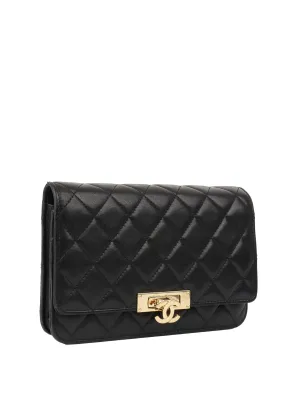 Chanel Black Buckled Lambskin Wallet on Chain.