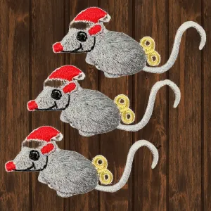 Christmas Mouse Embroidered Patch — 3-Pack — Iron On
