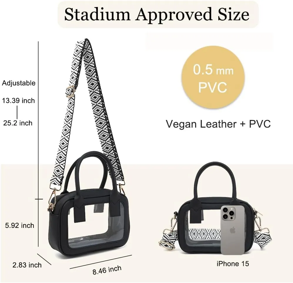 Clear Crossbody Bag Stadium Approved, Top Handle Clear Stadium Purse for Women Clear Bag for Stadium Events, Concerts