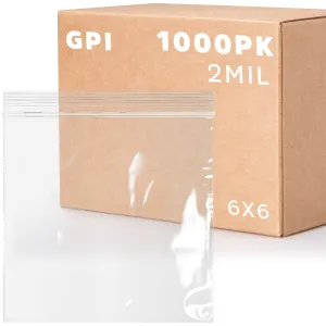 Clear Plastic Zip Sandwich Bags- Bulk GPI Case of 1000 6" X 6" 2 Mil Thick, Strong & Durable Reclosable Poly Baggies with Resealable Zip Top Lock for Travel, Storage, Packaging & Shipping.