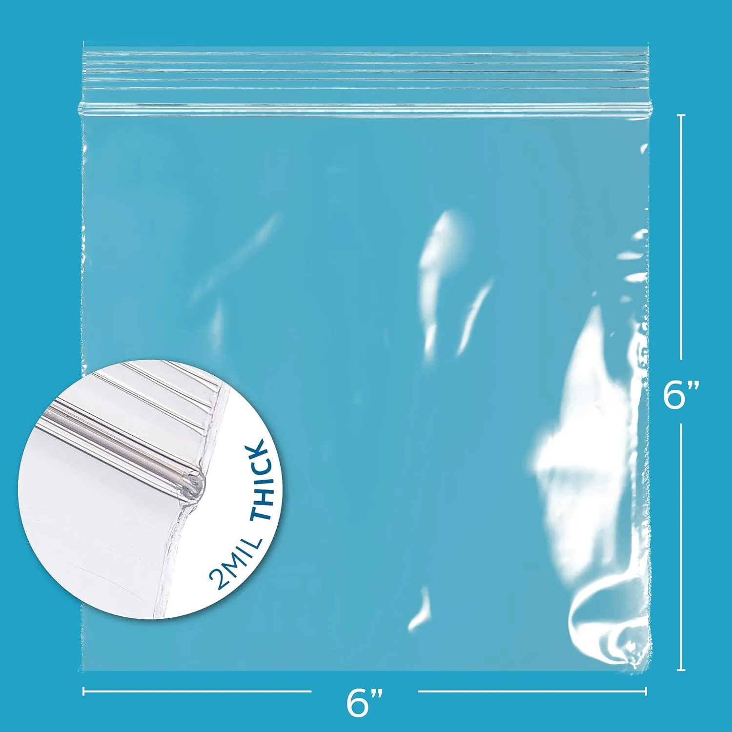 Clear Plastic Zip Sandwich Bags- Bulk GPI Case of 1000 6" X 6" 2 Mil Thick, Strong & Durable Reclosable Poly Baggies with Resealable Zip Top Lock for Travel, Storage, Packaging & Shipping.