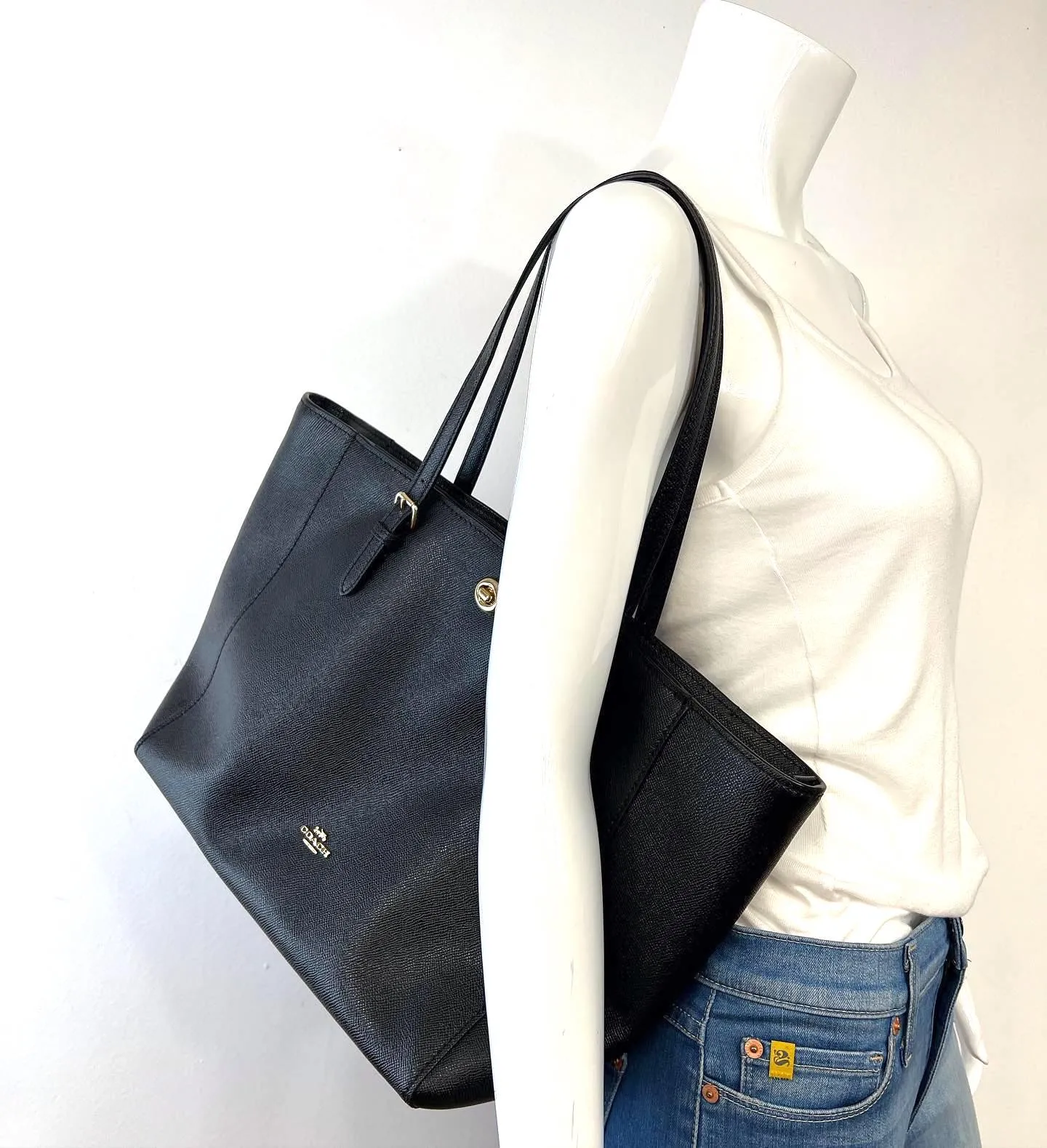 COACH CROSSGRAIN LEATHER TURNLOCK TOTE BAG