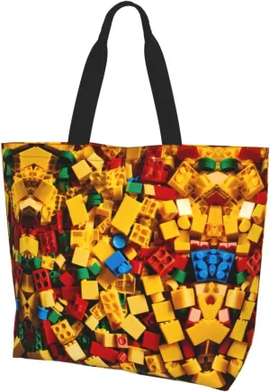 Colorful Brick Print Shoulder Bag For Women Shopping Bags Tote Bag Large Storage Handbag Grocery Bags For Travel Work