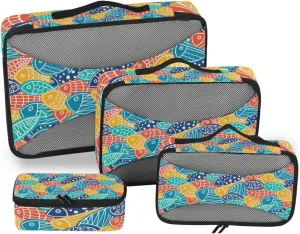 Colorful Fishes Ornamental Fishes Seamless Texture 4 PCs Set Packing Bags, Luggage Organizer Bag, Portable Cube Toiletry bag, Durable Travel Cosmetic Storage Bag for Men Women