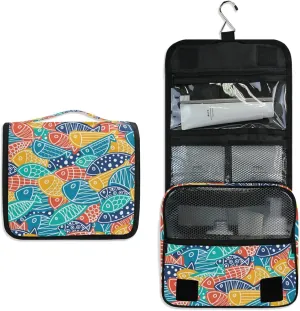 Colorful Fishes Ornamental Fishes Seamless Texture Hanging Wash Gargle Toiletry Bag Travel Cosmetic Makeup Case Organizer Storage Large Portable