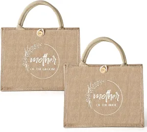 Coume 2 Pcs Mother of Bride and Groom Bags Wedding Gift for Guests Tote Bags with Handle Bridesmaid Gift for Bridal Party(13 x 9.5 x 4.7'')