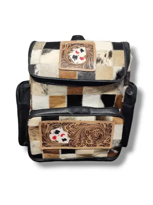 Cowhide and Leather Backpack with Cards