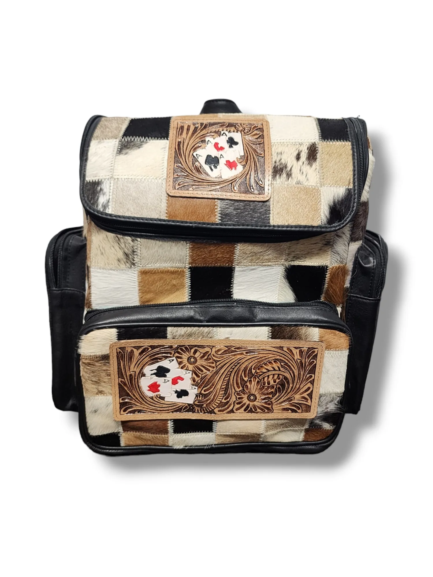Cowhide and Leather Backpack with Cards