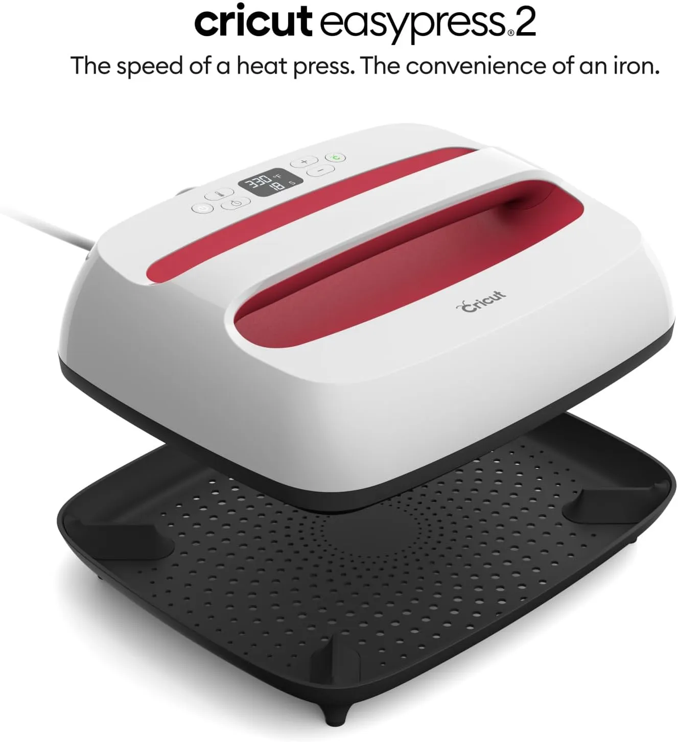 Cricut EasyPress 2 Heat Press Machine (12 in x 10 in), Ideal for T-Shirts, Tote Bags, Pillows, Aprons & More, Precise Temperature Control, Features Insulated Safety Base & Auto-Off, Raspberry