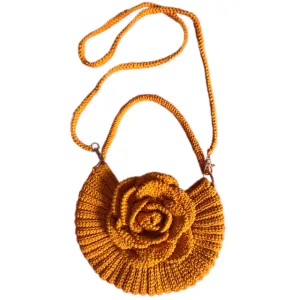 Crochet Bag, Rose Wool Knitting Beach Bag, Handmade Summer Purses For Women Trendy, Flower Yarn Crochet Crossbody Bag, Shoulder Bag, Hand Bags For Women 2024 (Orange, With Crossbody Strap)
