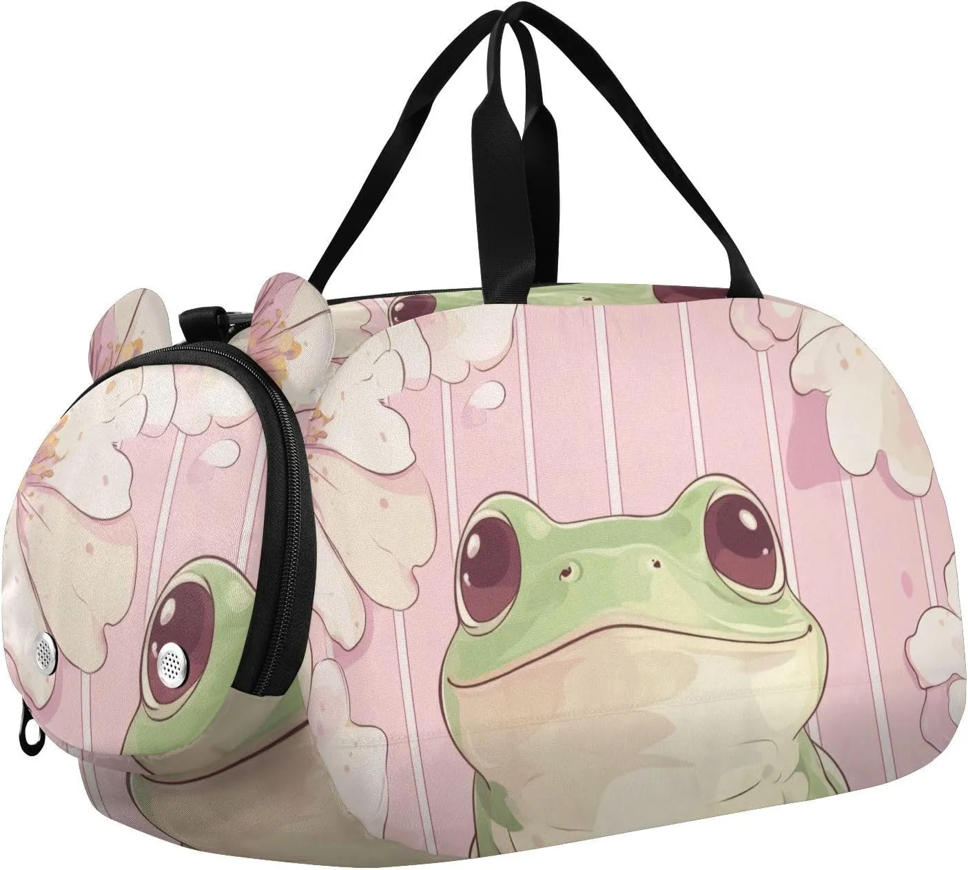 Cute Frog Duffle Bag for Girl, Sports Duffle Gym Bags with Shoe Compartment, Personalized Overnight Bag Travel Weekender for Kids