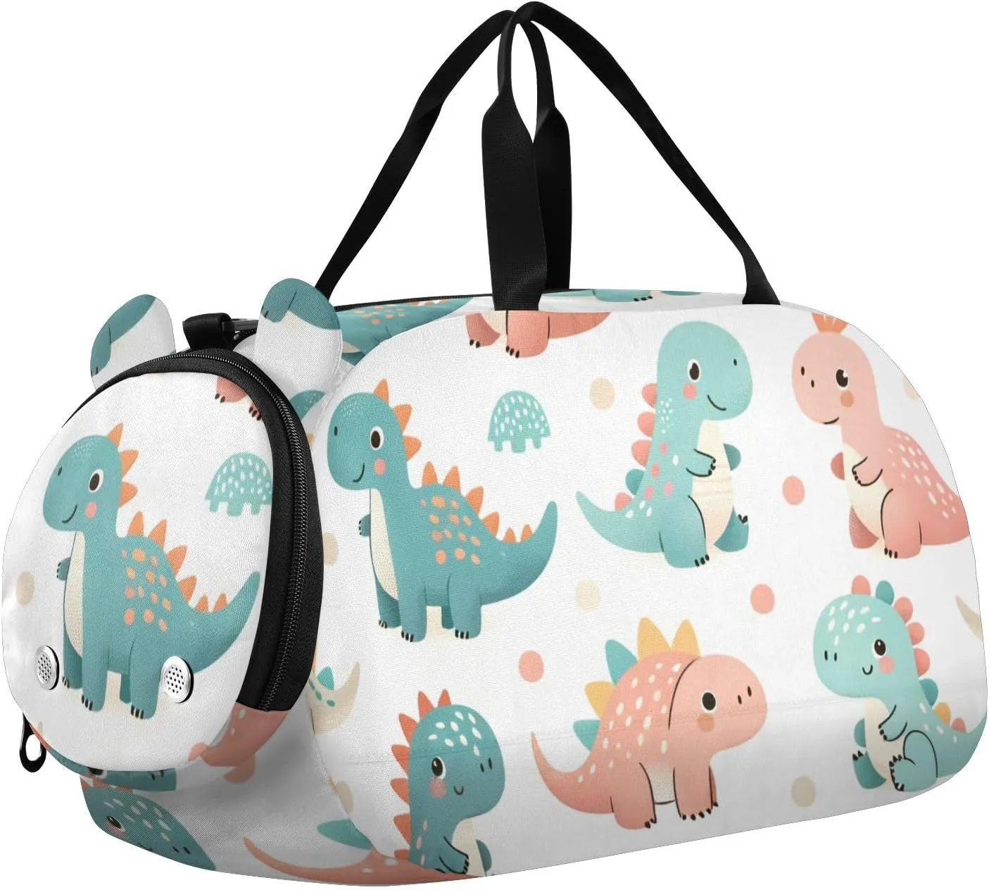 Cute Little Dinosaurs Duffle Bag for Girl, Sports Duffle Gym Bags with Shoe Compartment, Personalized Overnight Bag Travel Weekender for Kids