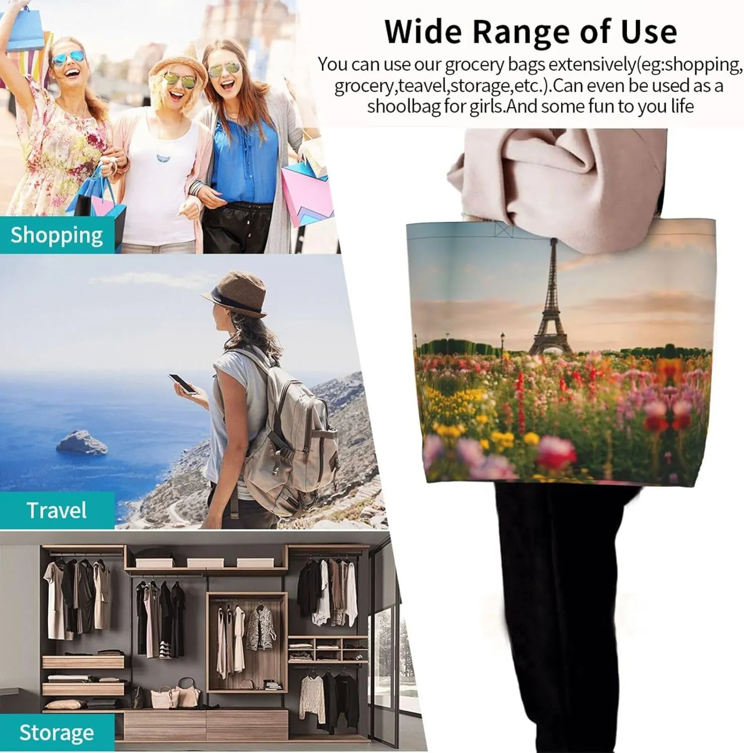 Deer Print Shoulder Bag For Women Shopping Bags Tote Bag Large Storage Handbag Grocery Bags For Travel Work
