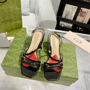Dependable GG STRAPPY CLASSIC Giant discount SANDAL CALFSKIN HEEL Gucci BLACK 