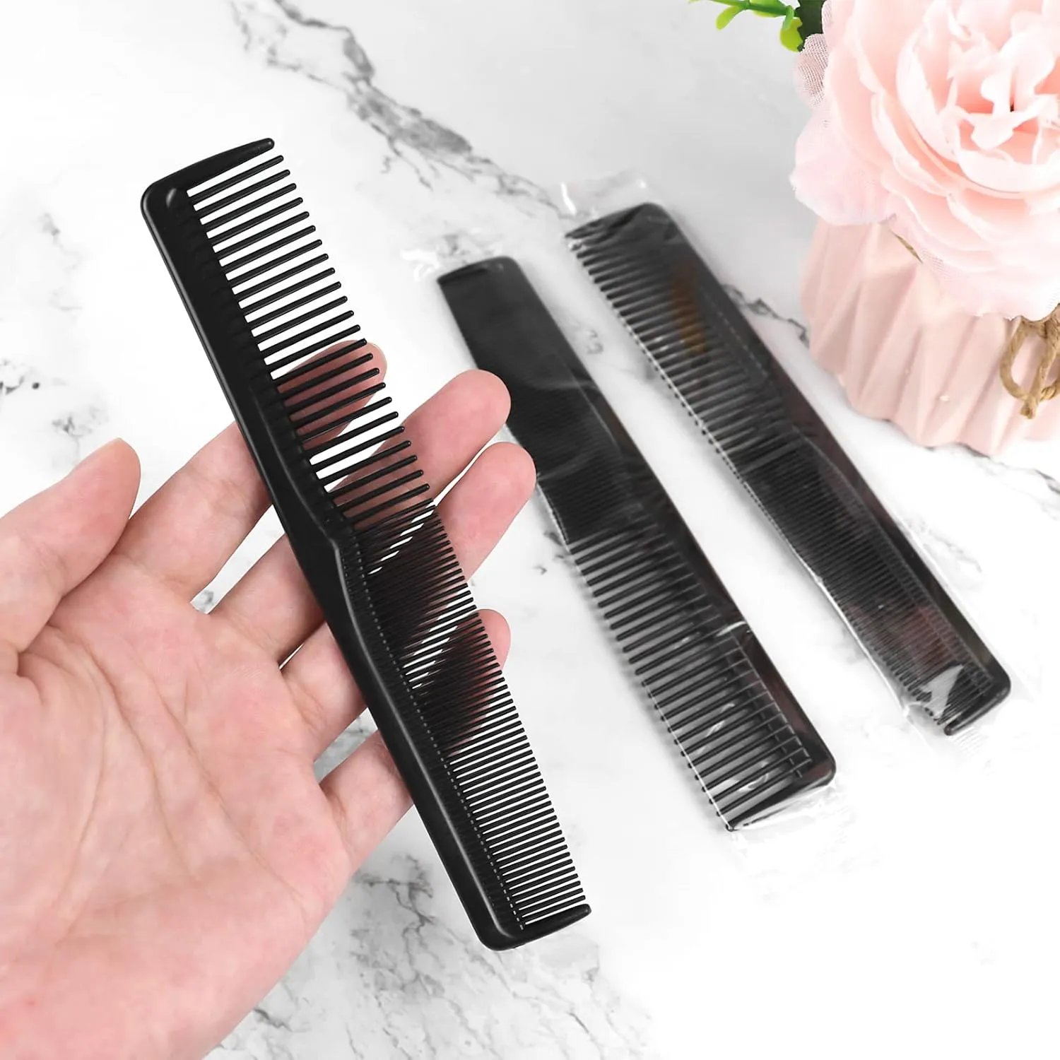 Disposable Combs Individually Wrapped, Sturdy Combs in Bulk, 100 Pack Combs Bulk, Double Tooth Hair Pocket Comb, Bulk Combs for Homeless, Charity, Care Pack Black