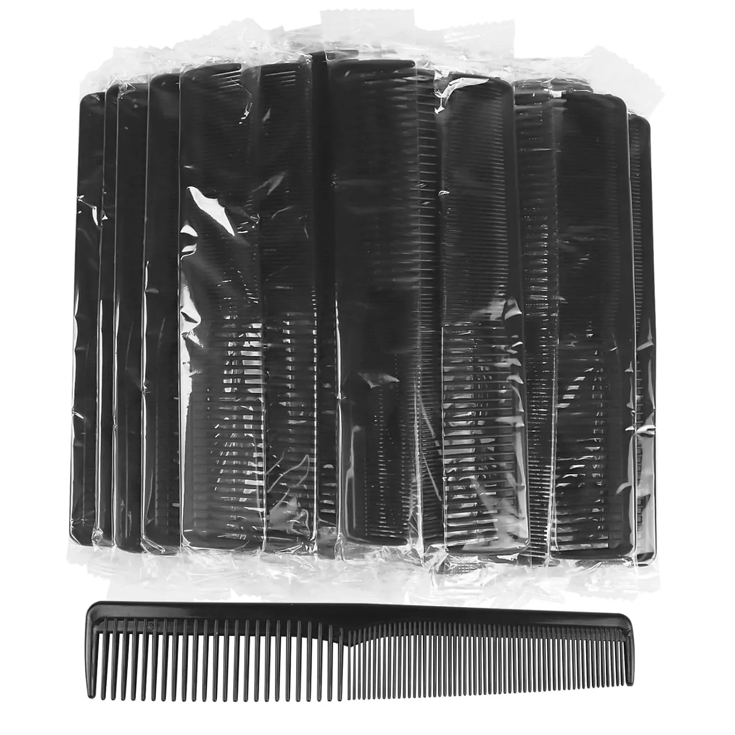 Disposable Combs Individually Wrapped, Sturdy Combs in Bulk, 100 Pack Combs Bulk, Double Tooth Hair Pocket Comb, Bulk Combs for Homeless, Charity, Care Pack Black