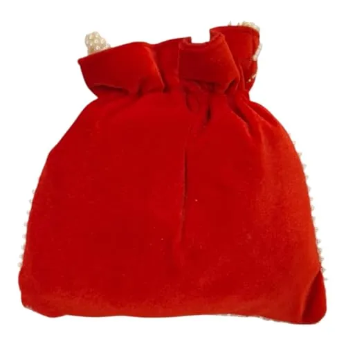 DMS RETAIL Handcrafted with Pearl Handle and Tassels | Embroidered Bridal Clutch for Weddings, Parties, and Gifting | Elegant Drawstring Potli for Women (RED)
