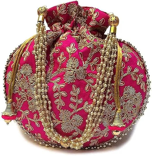 DMS RETAIL Rajasthani Look Women's Fashion Handmade Handbag Wristlets Ethnic Bridal Potli Batwa Bag Combo Pack of (Pack Of 9)