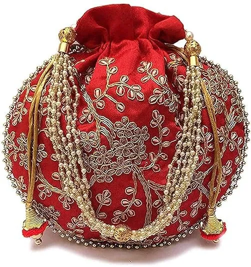 DMS RETAIL Rajasthani Look Women's Fashion Handmade Handbag Wristlets Ethnic Bridal Potli Batwa Bag Combo Pack of (Pack Of 9)