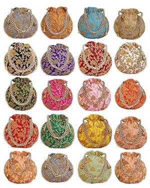 DMS RETAIL Rajasthani Look Women's Fashion Handmade Handbag Wristlets Ethnic Bridal Potli Batwa Bag Combo Pack of (Pack Of 9)