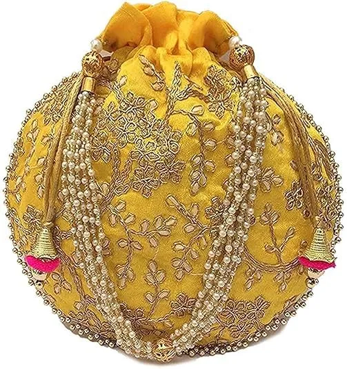 DMS RETAIL Rajasthani Look Women's Fashion Handmade Handbag Wristlets Ethnic Bridal Potli Batwa Bag Combo Pack of (Pack Of 9)
