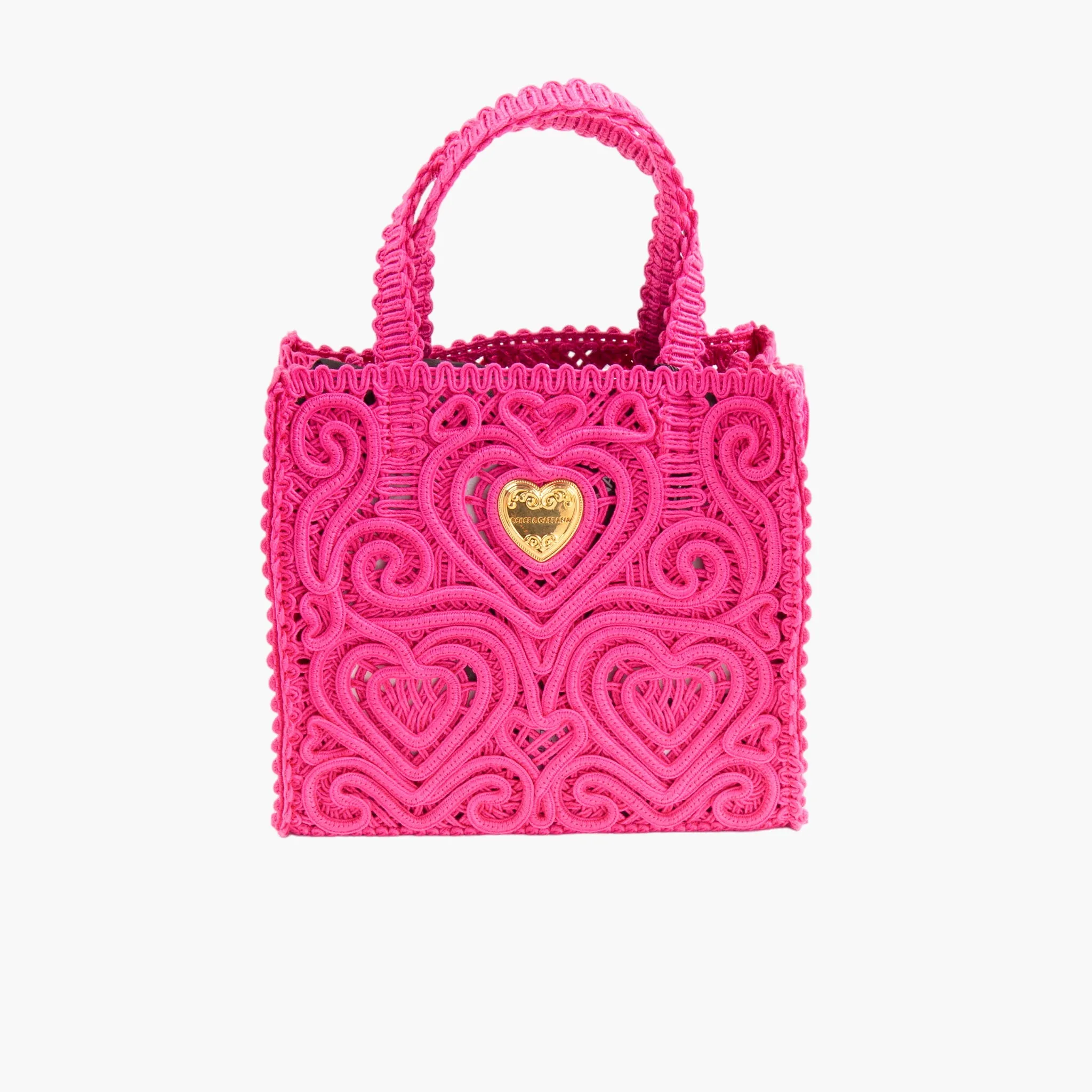 Dolce & Gabbana Fuchsia Bag with Heart Detailing and Gold Emblem - Made in Italy