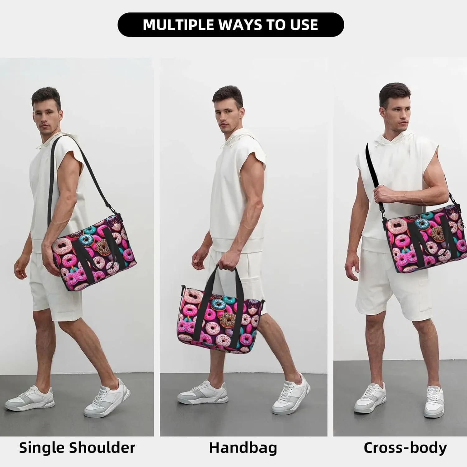 Donut Travel Bags, Weekender Carry On For Women, Sports Gym Bag, Workout Duffel Bag,Overnight
