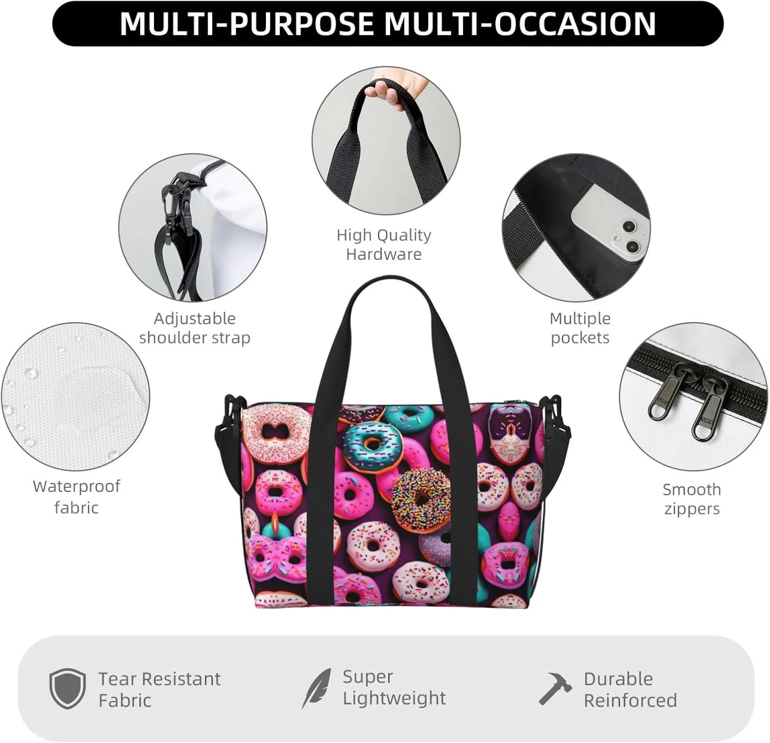 Donut Travel Bags, Weekender Carry On For Women, Sports Gym Bag, Workout Duffel Bag,Overnight