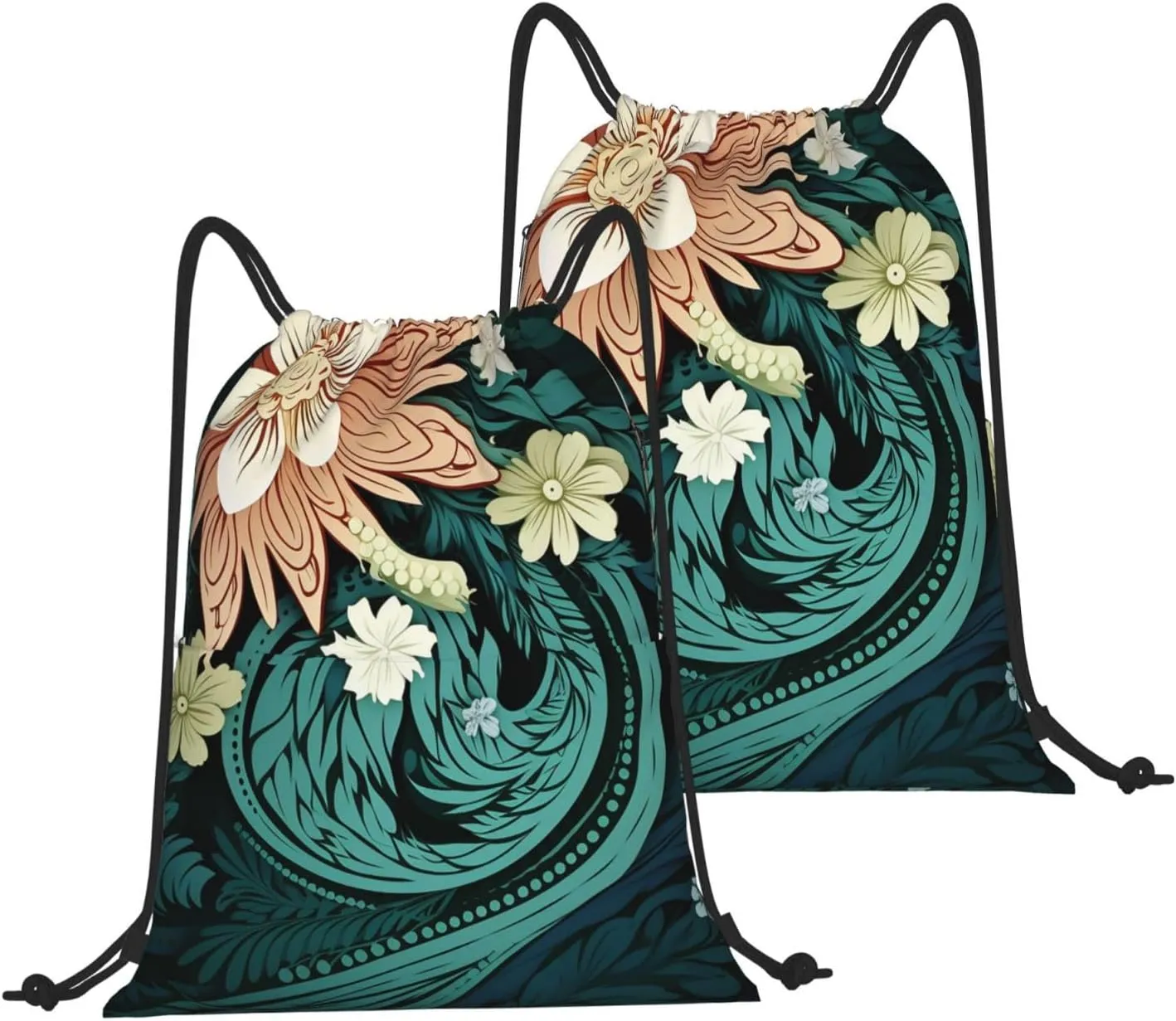 Drawstring Backpack Gym Bag Cinch Bag Draw String Back Bag Intricate Floral Pattern Drawstring Bags for Travel