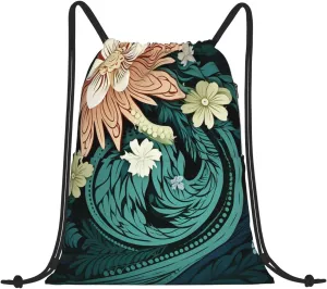 Drawstring Backpack Gym Bag Cinch Bag Draw String Back Bag Intricate Floral Pattern Drawstring Bags for Travel