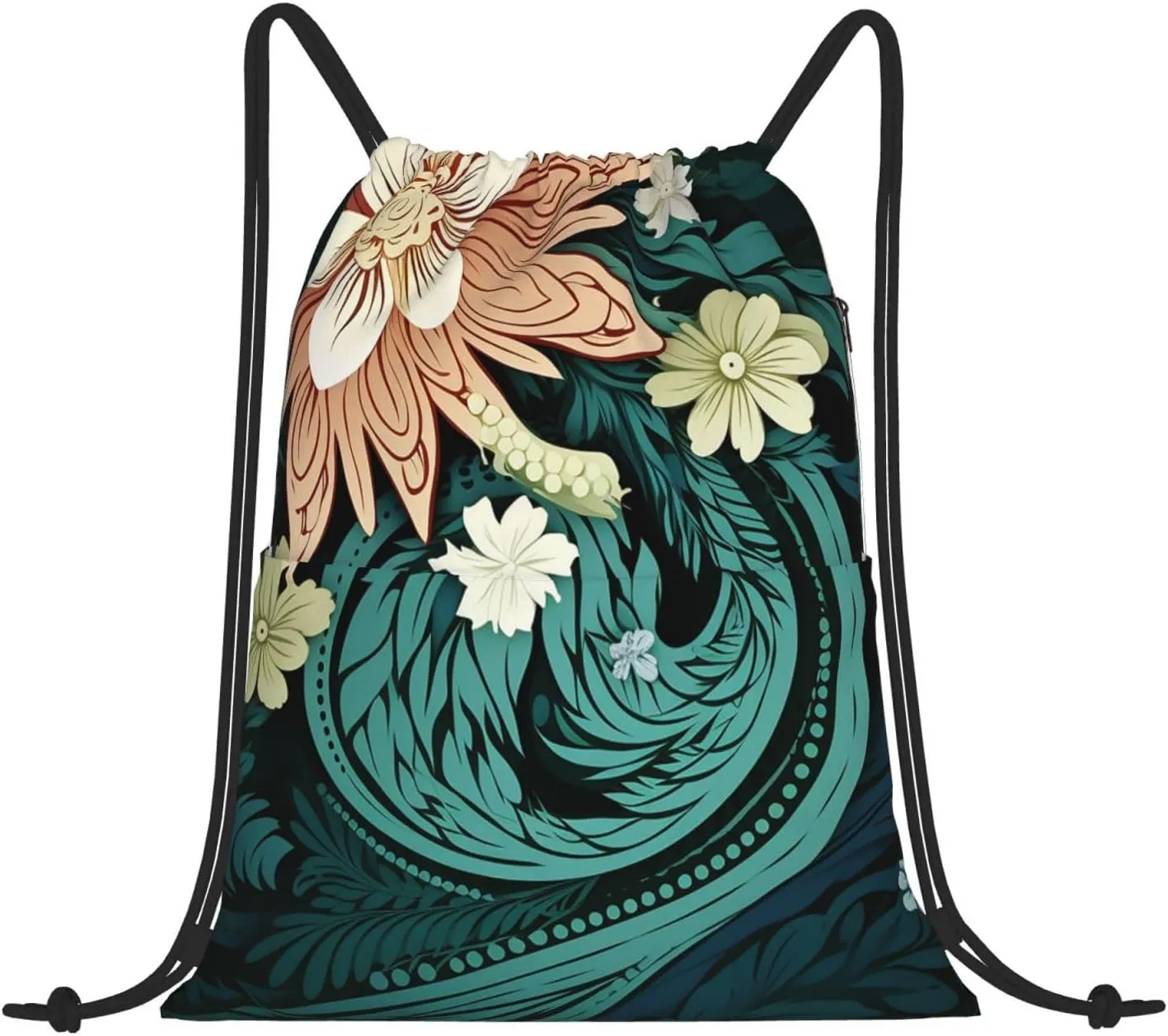 Drawstring Backpack Gym Bag Cinch Bag Draw String Back Bag Intricate Floral Pattern Drawstring Bags for Travel