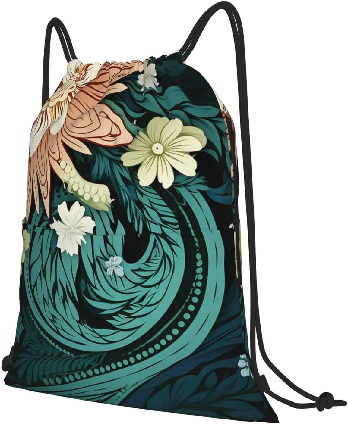 Drawstring Backpack Gym Bag Cinch Bag Draw String Back Bag Intricate Floral Pattern Drawstring Bags for Travel