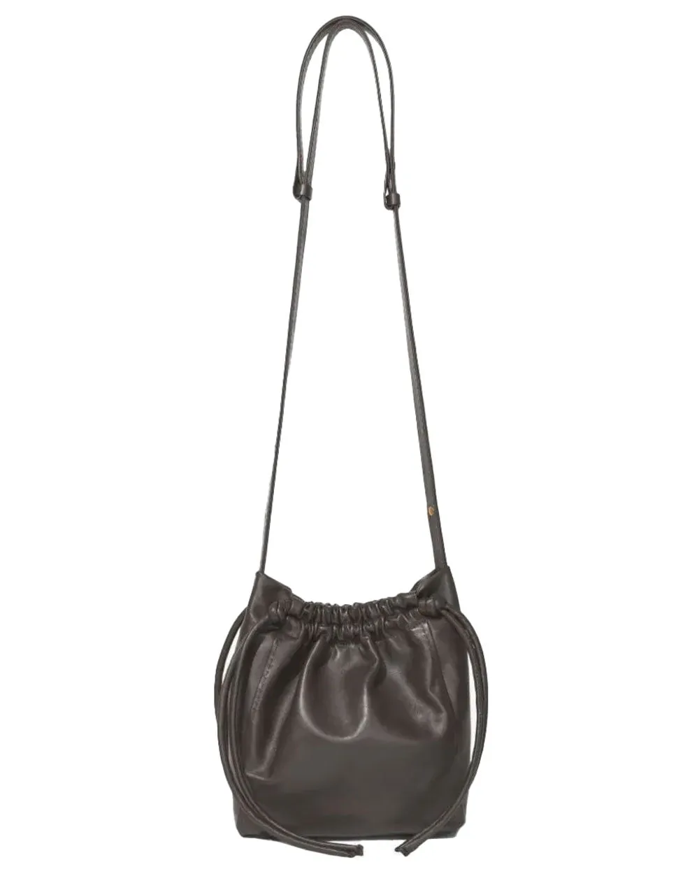 Drawstring Pouch Crossbody Bag in Dark Chocolate