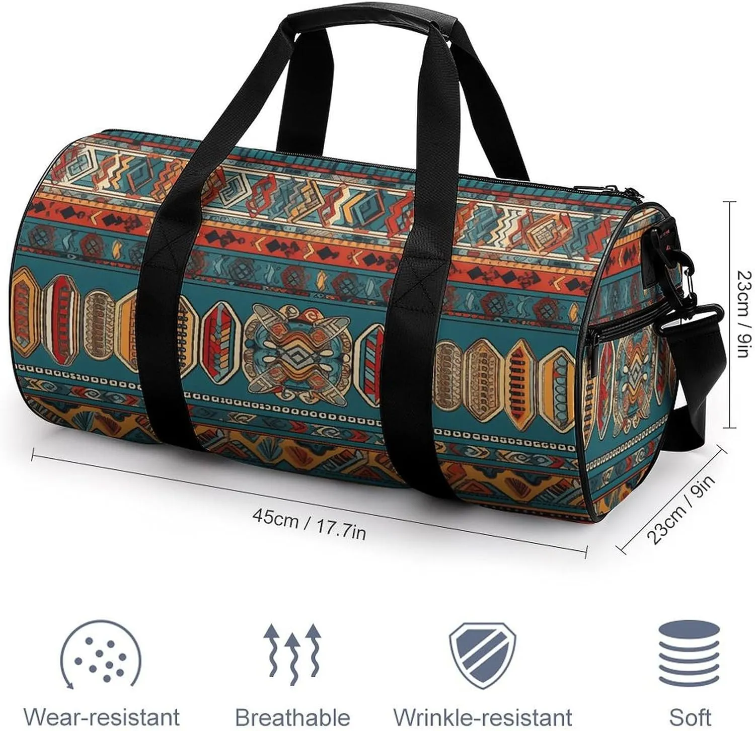 Duffel Bag for Men Women Gym Bag Intricate Tribal Patterns Travel Duffel Bag Waterproof Overnight Bag for Sports Workout