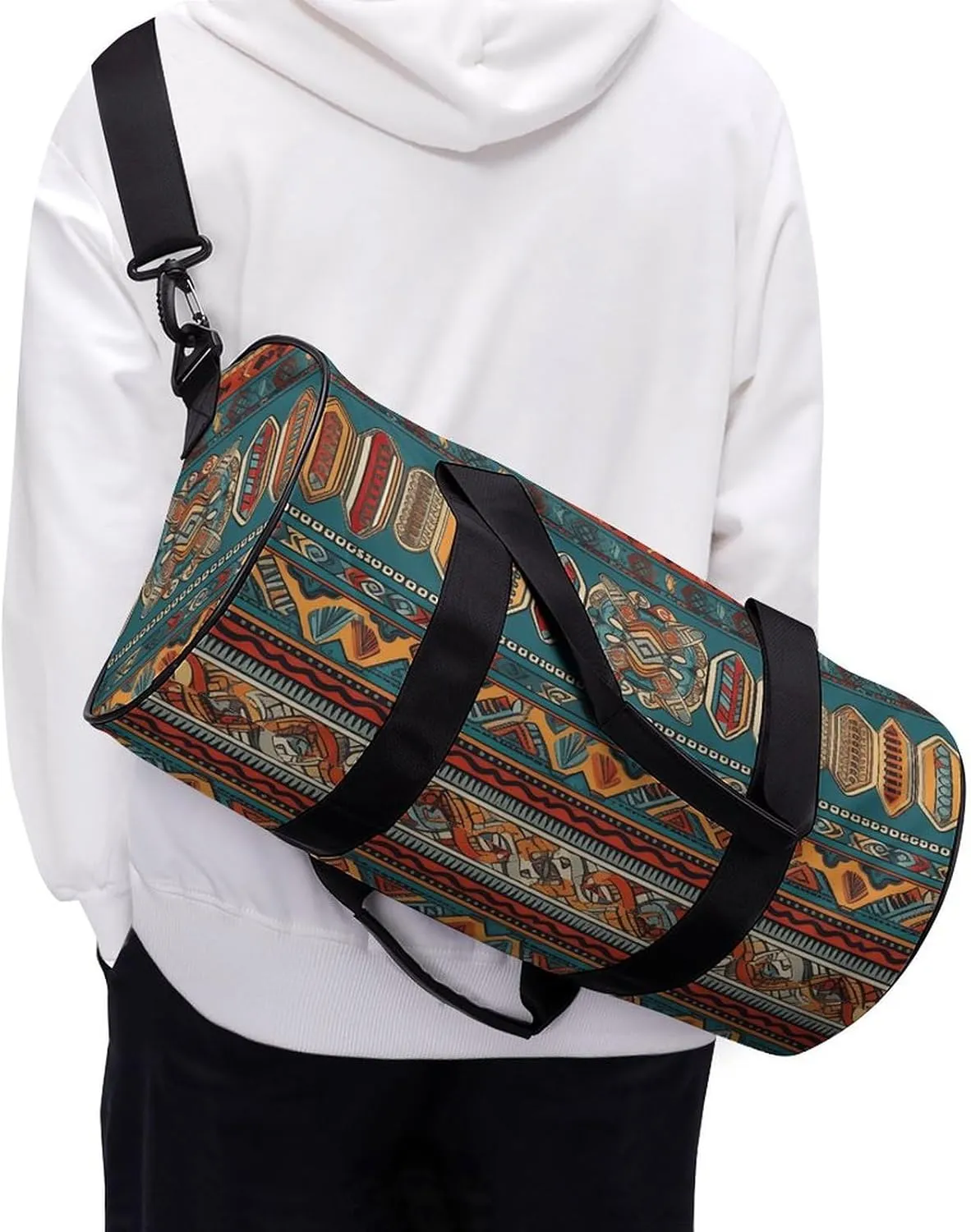 Duffel Bag for Men Women Gym Bag Intricate Tribal Patterns Travel Duffel Bag Waterproof Overnight Bag for Sports Workout