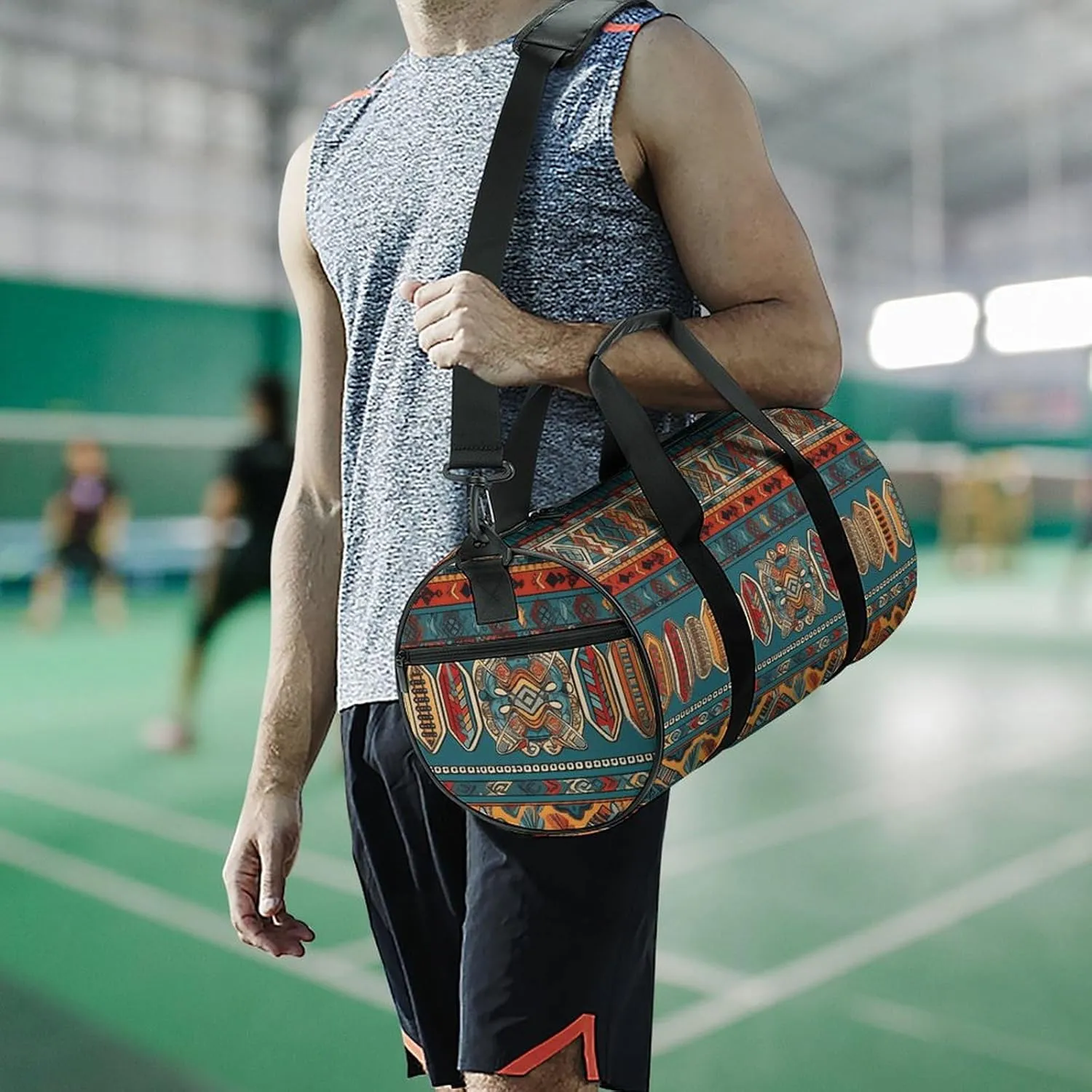 Duffel Bag for Men Women Gym Bag Intricate Tribal Patterns Travel Duffel Bag Waterproof Overnight Bag for Sports Workout