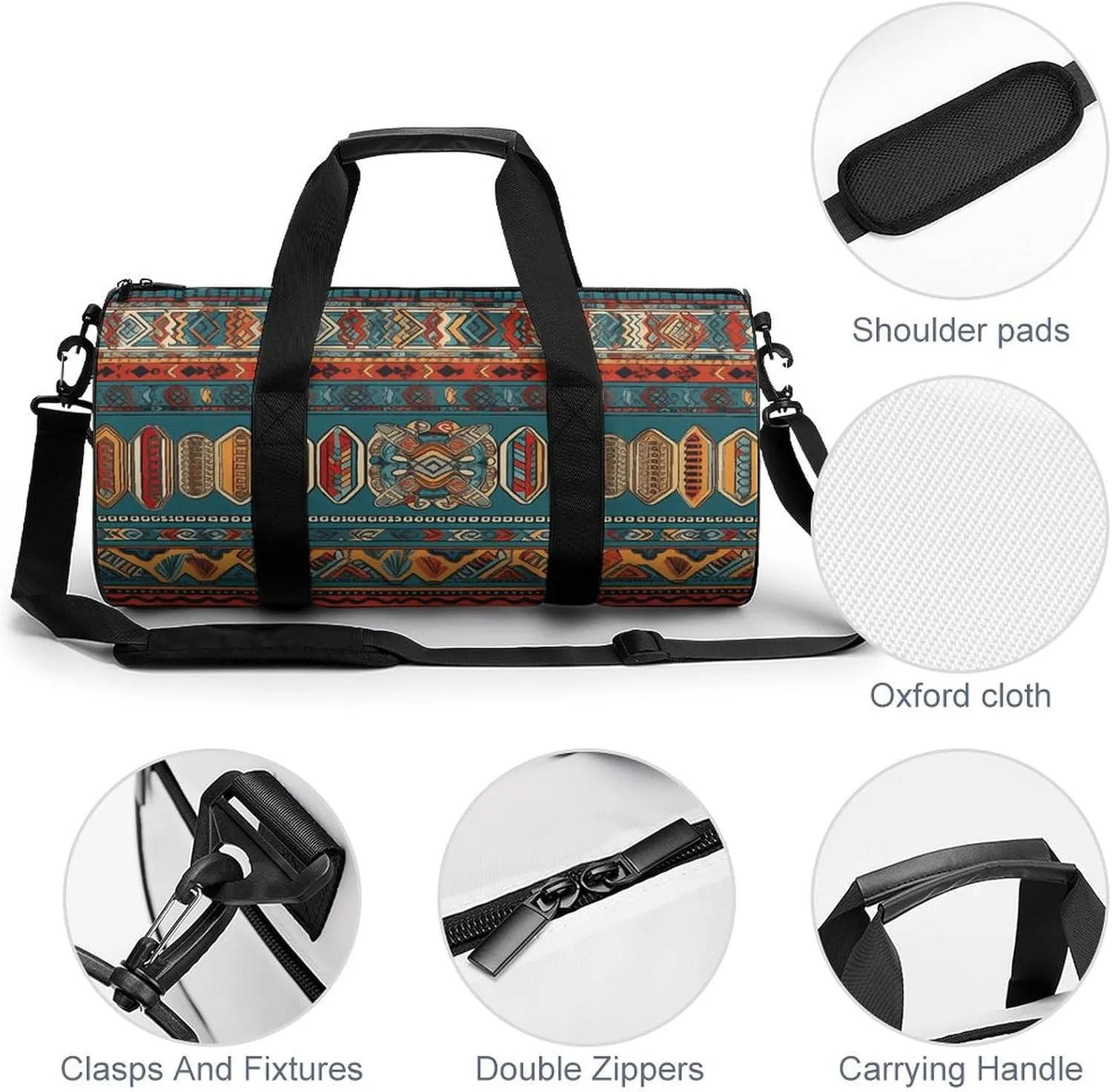Duffel Bag for Men Women Gym Bag Intricate Tribal Patterns Travel Duffel Bag Waterproof Overnight Bag for Sports Workout
