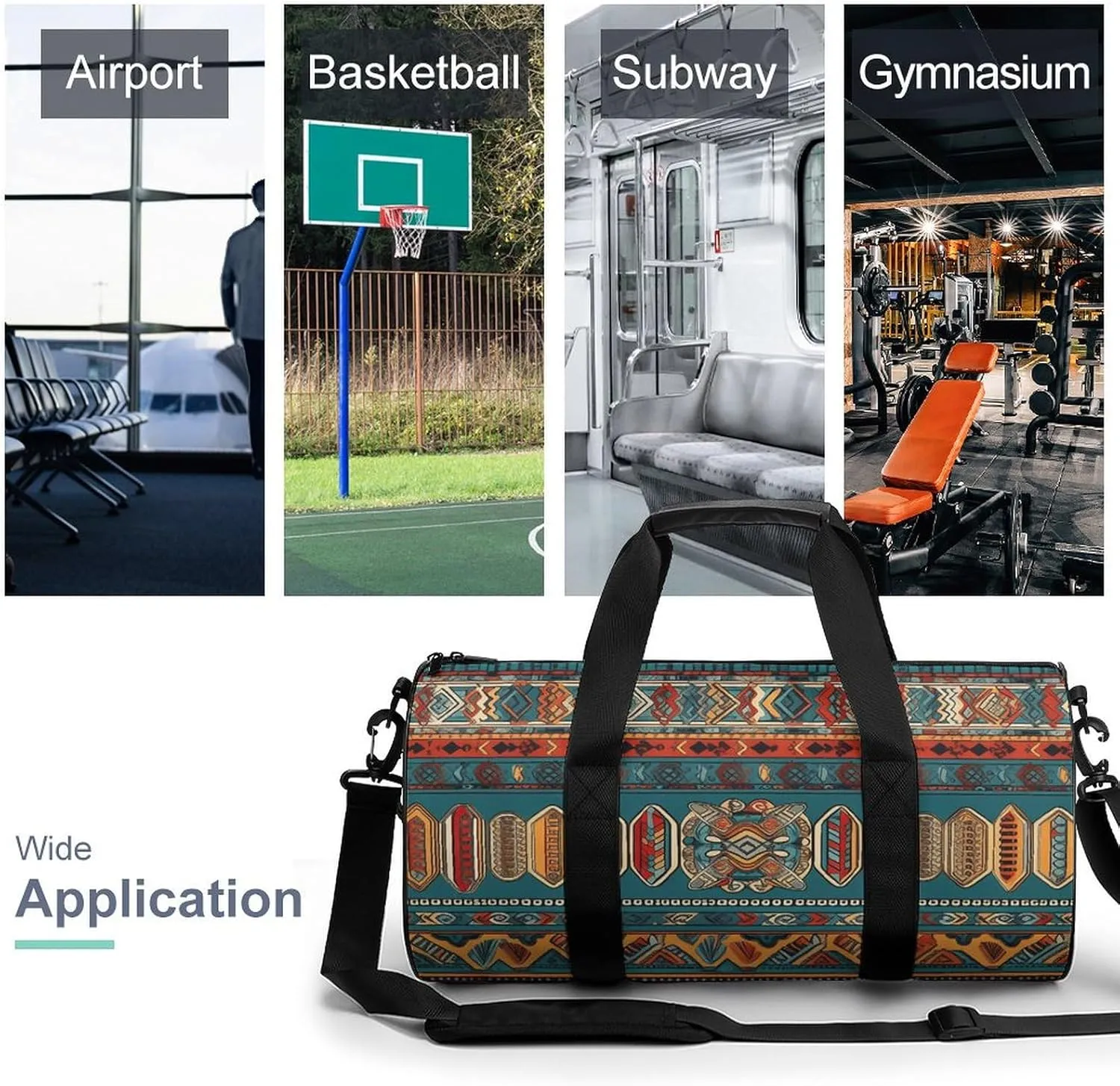 Duffel Bag for Men Women Gym Bag Intricate Tribal Patterns Travel Duffel Bag Waterproof Overnight Bag for Sports Workout