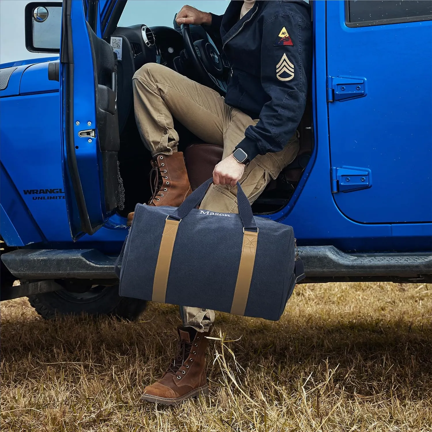 Duffle Bag for Men Boys | Personalized Travel Overnight Bags with Embroidered Name | Canvas Weekender Duffle Bag with Shoe Compartment | Best Custom Men Gift for Groomsmen Father (Blue)