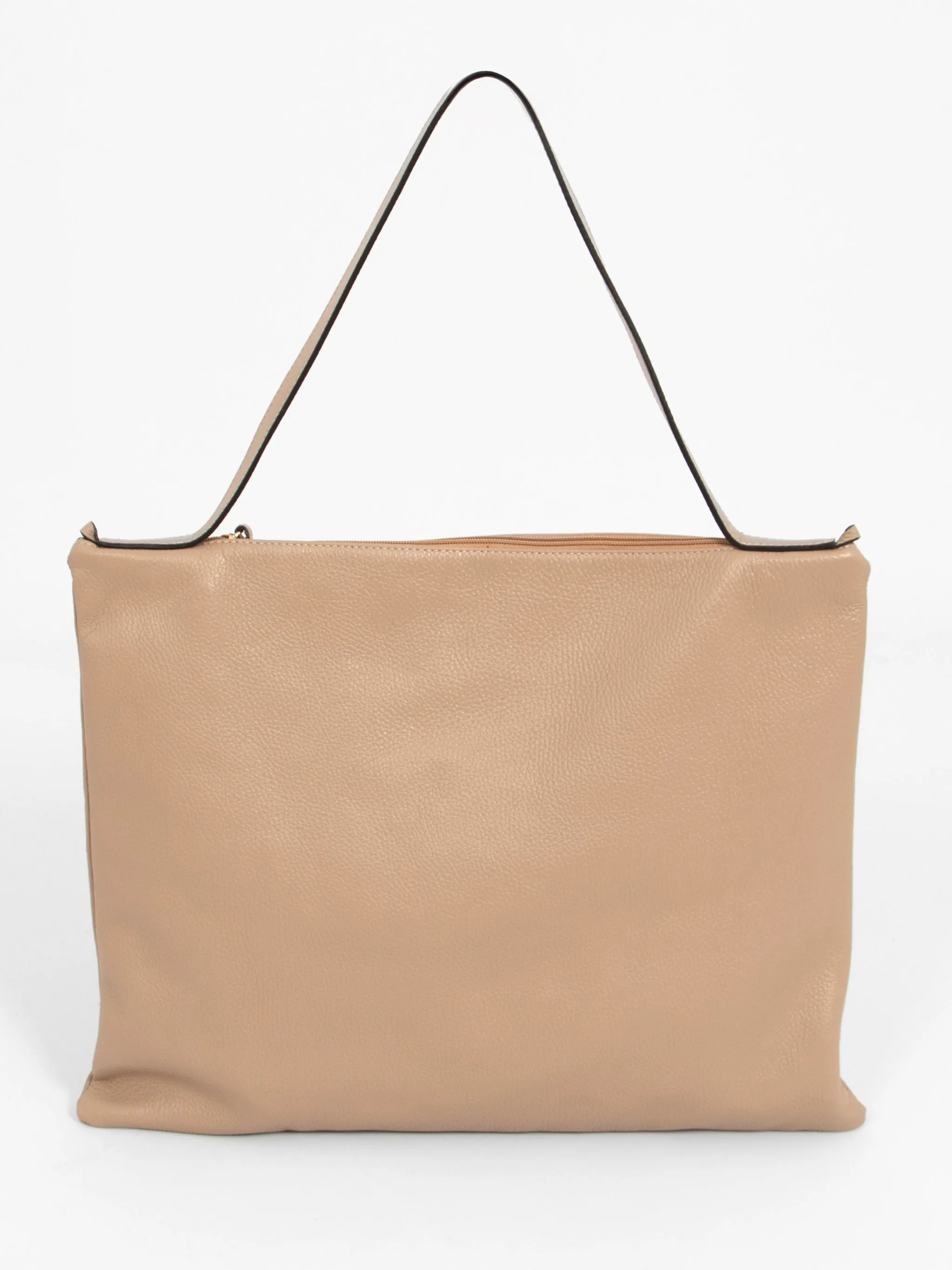 Dulce Italian Leather Large Tote Bag - Taupe, Pebbled
