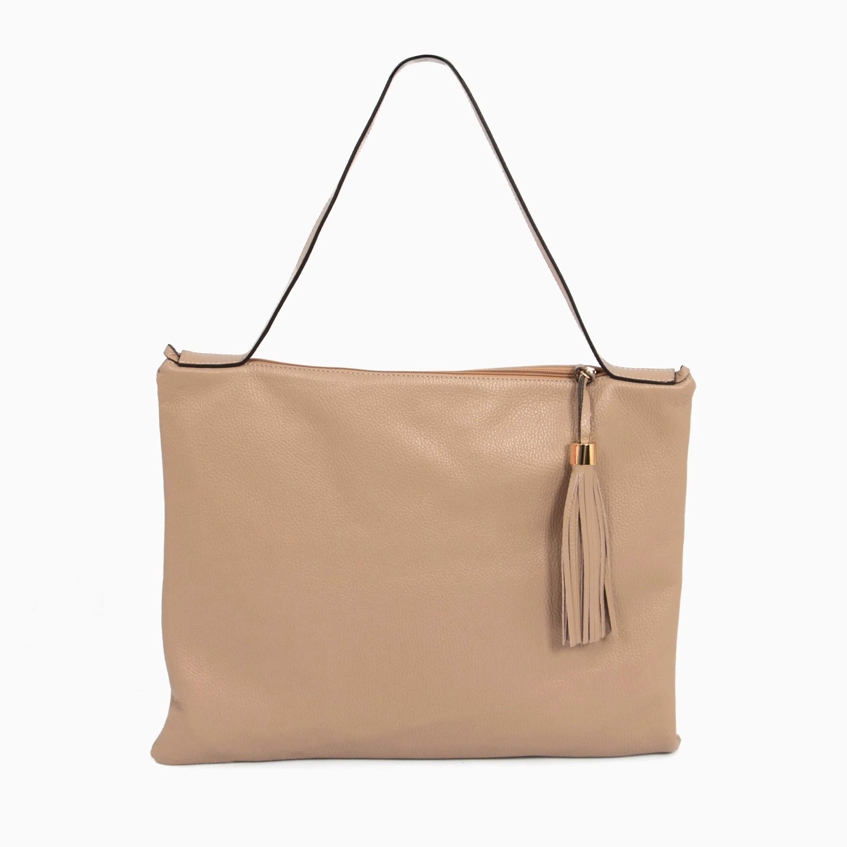 Dulce Italian Leather Large Tote Bag - Taupe, Pebbled