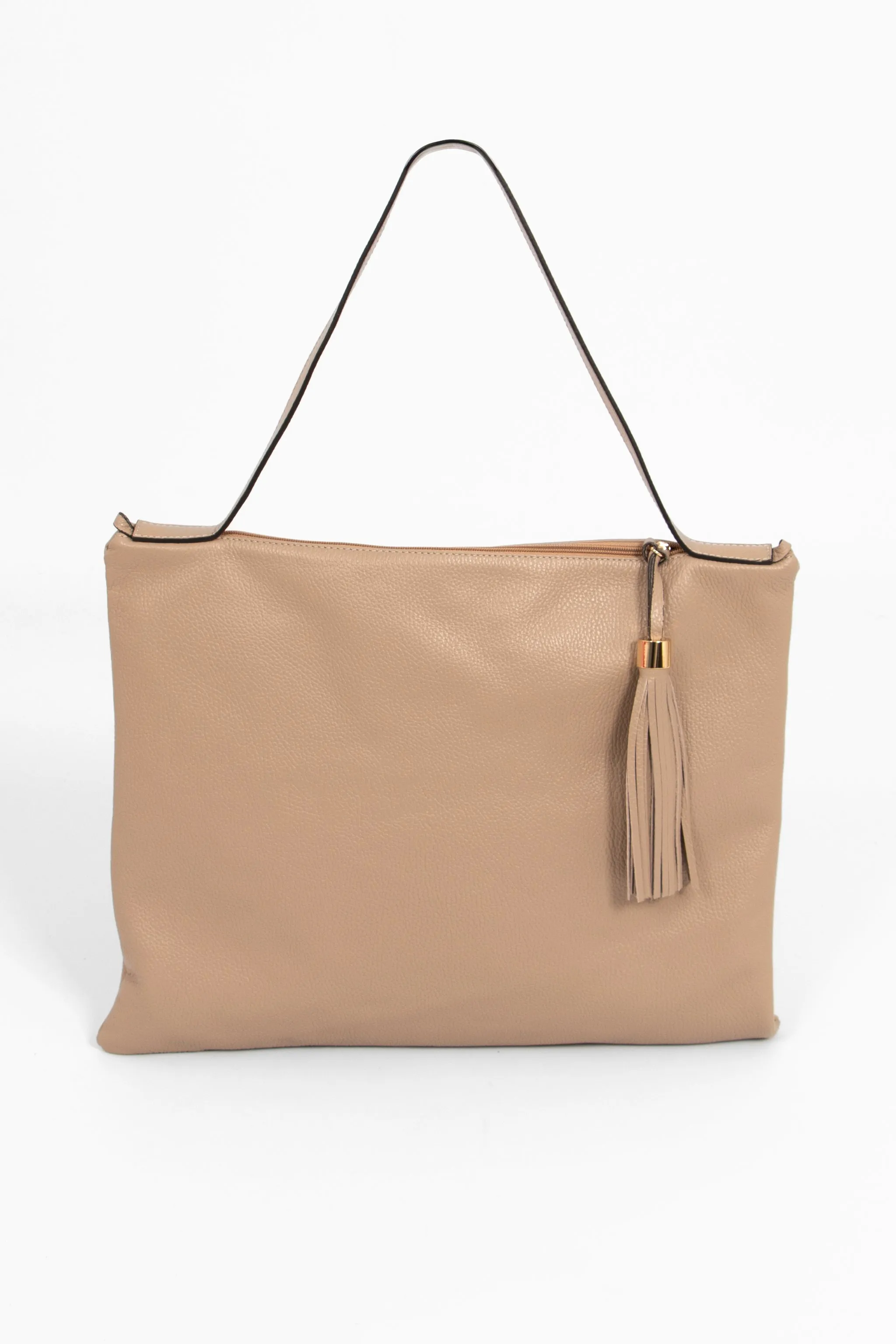 Dulce Italian Leather Large Tote Bag - Taupe, Pebbled