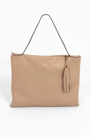 Dulce Italian Leather Large Tote Bag - Taupe, Pebbled