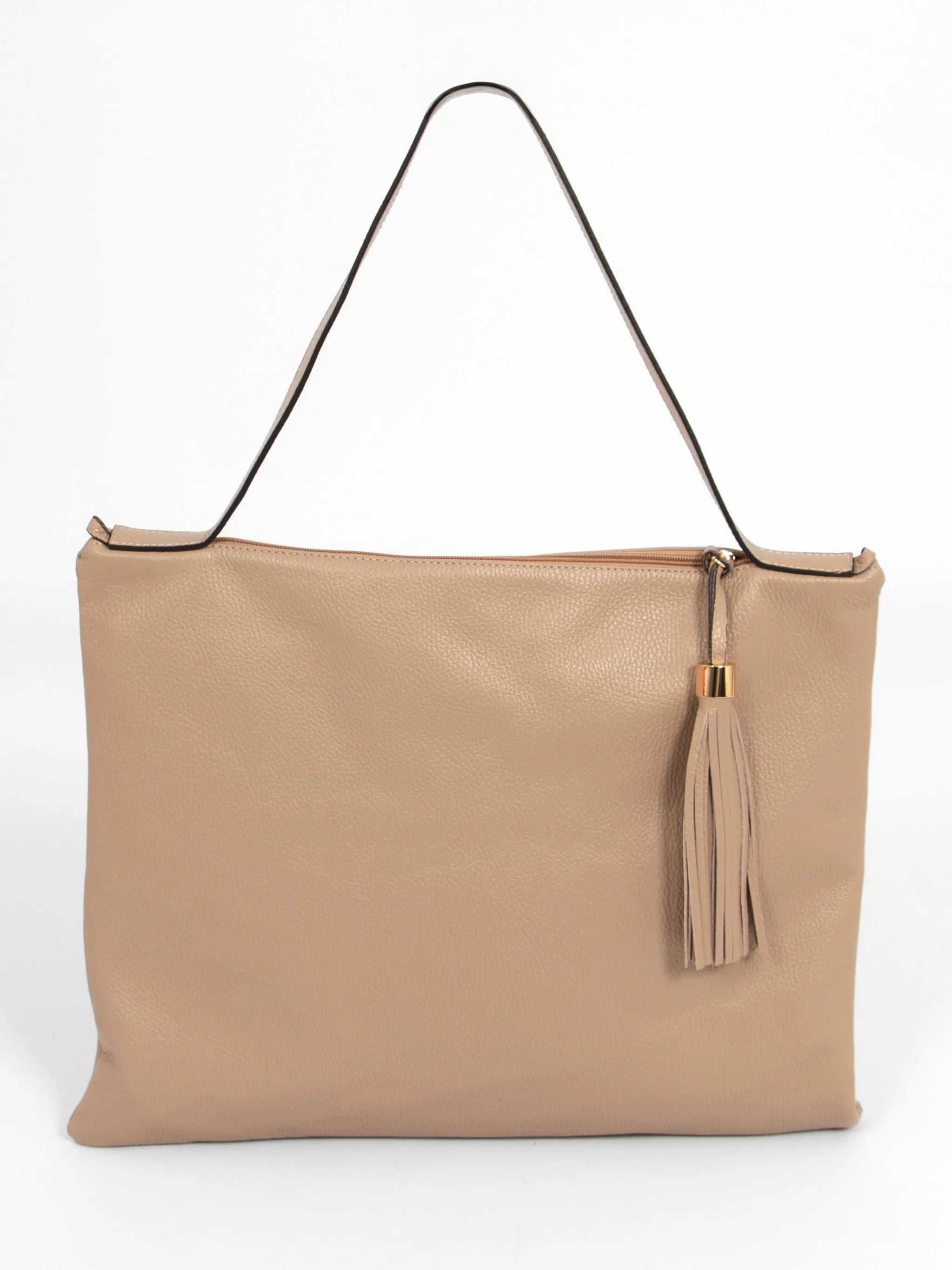 Dulce Italian Leather Large Tote Bag - Taupe, Pebbled