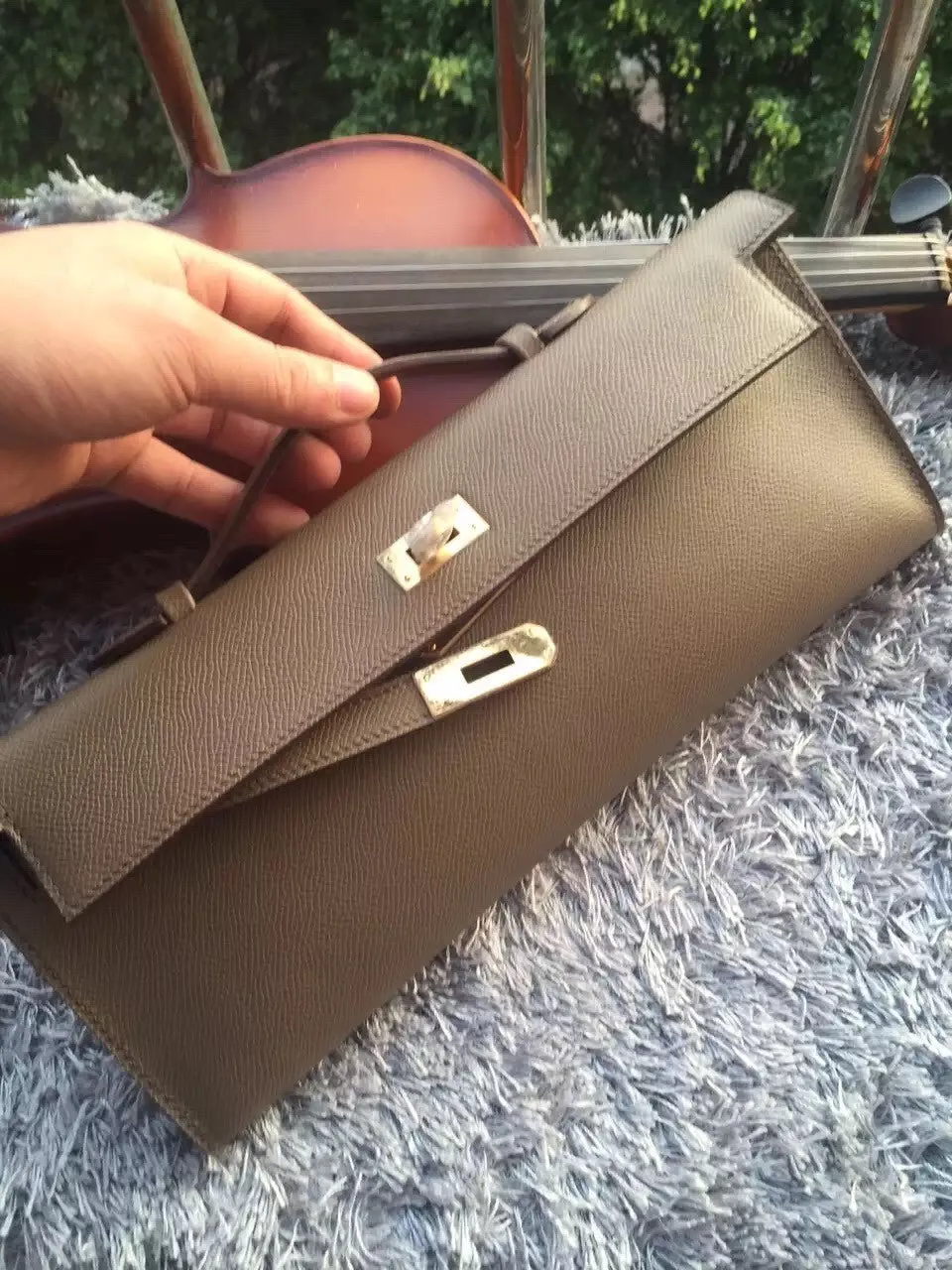 Durable Handcrafted Cut Clutch Hermes Kelly Spring promotion Etain