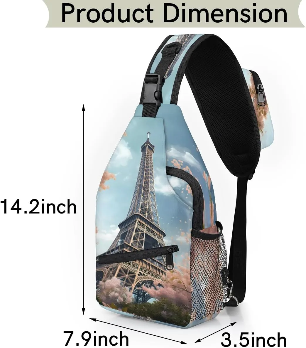 Eiffel Tower Sling Backpack Chest Bag for Women Men Crossbody Shoulder Bag Fanny Pack with Adjustable Strap